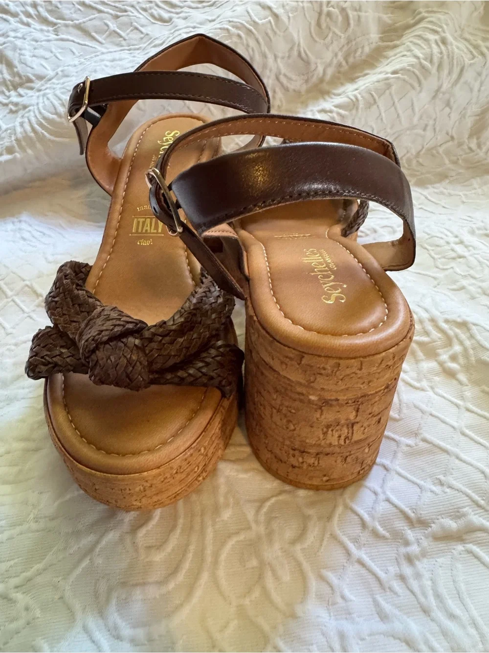 Seychelles Brown Braided Leather Wedge Sandals